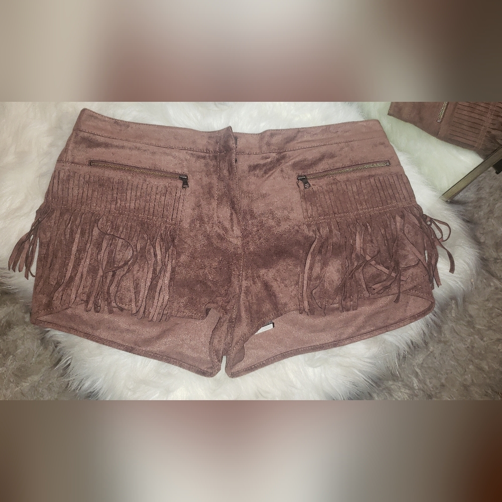 BCBG Maxazria Brown Suede Fringe Shorts